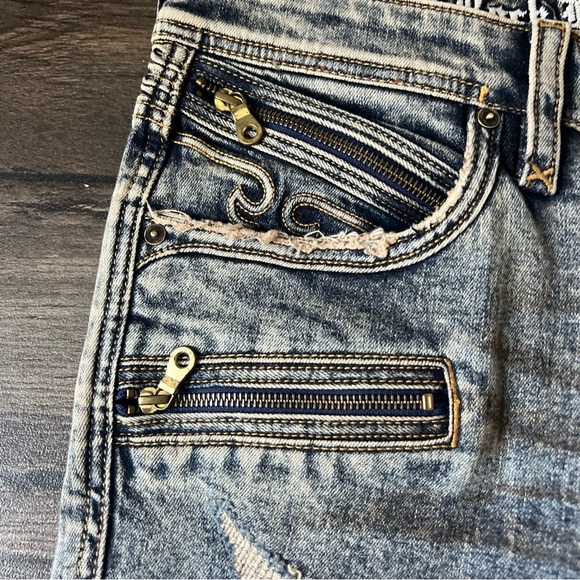 Rock Revival Men's Moto Elliot Distressed Slim Straight Jeans Size 32x32 - Picture 2 of 11